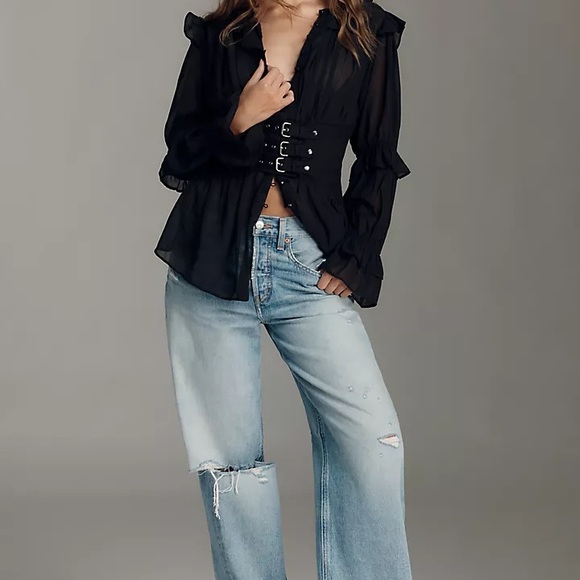 Nwot Anthropologie Black Sheer corset blouse - Picture 4 of 5